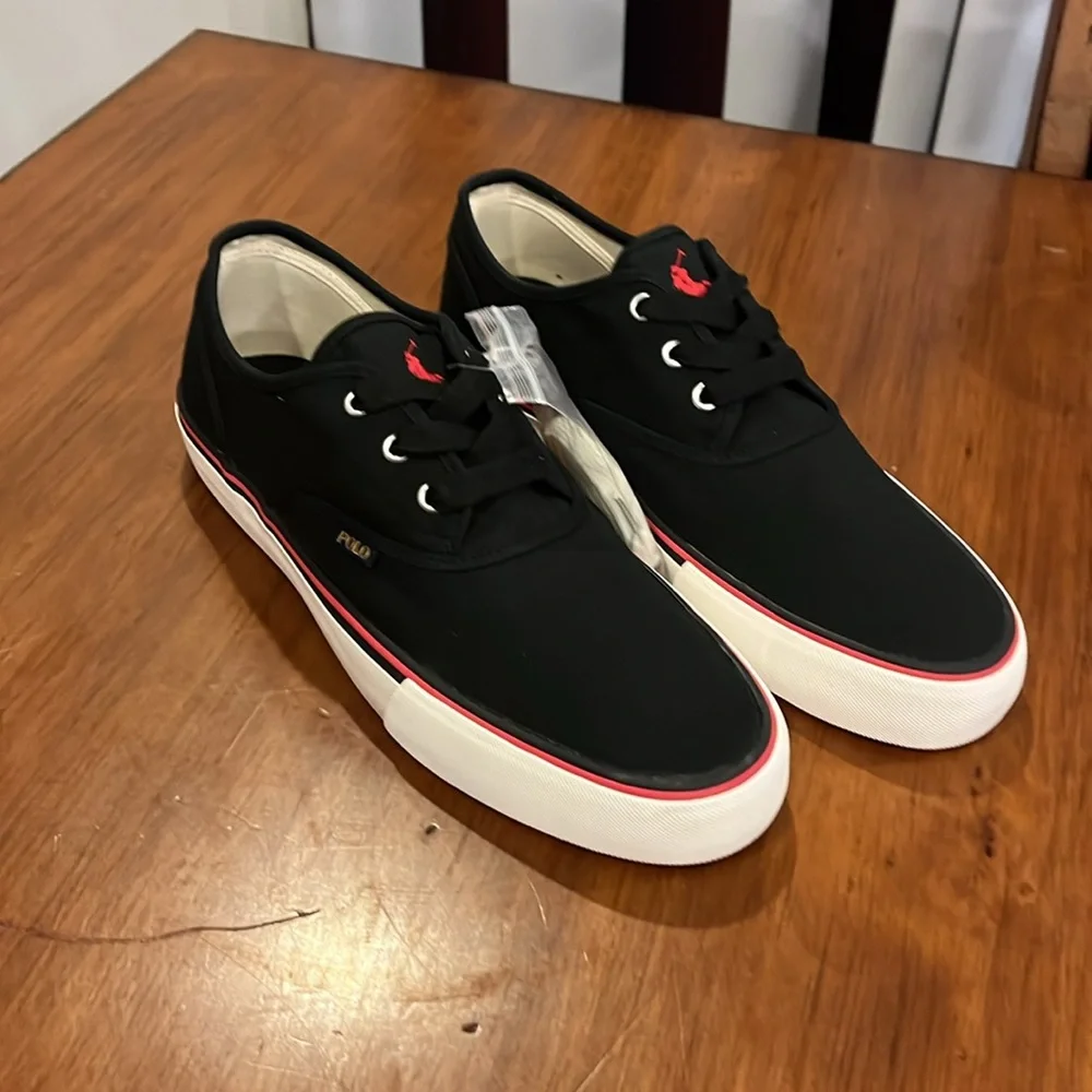 Polo Ralph Lauren Morray Boat Deck shoes sneakers new black red Mens Size 10